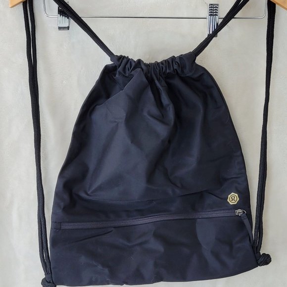 Lululemon Lightweight Gym Sack Black Graphite Logo Bag Drawstring Backpack - Picture 4 of 5
